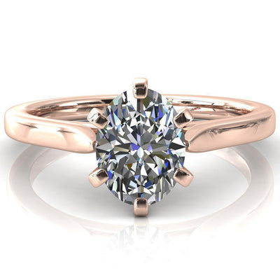 Darci Oval Moissanite 6 Prong Cathedral Solitaire Engagement Ring-FIRE & BRILLIANCE