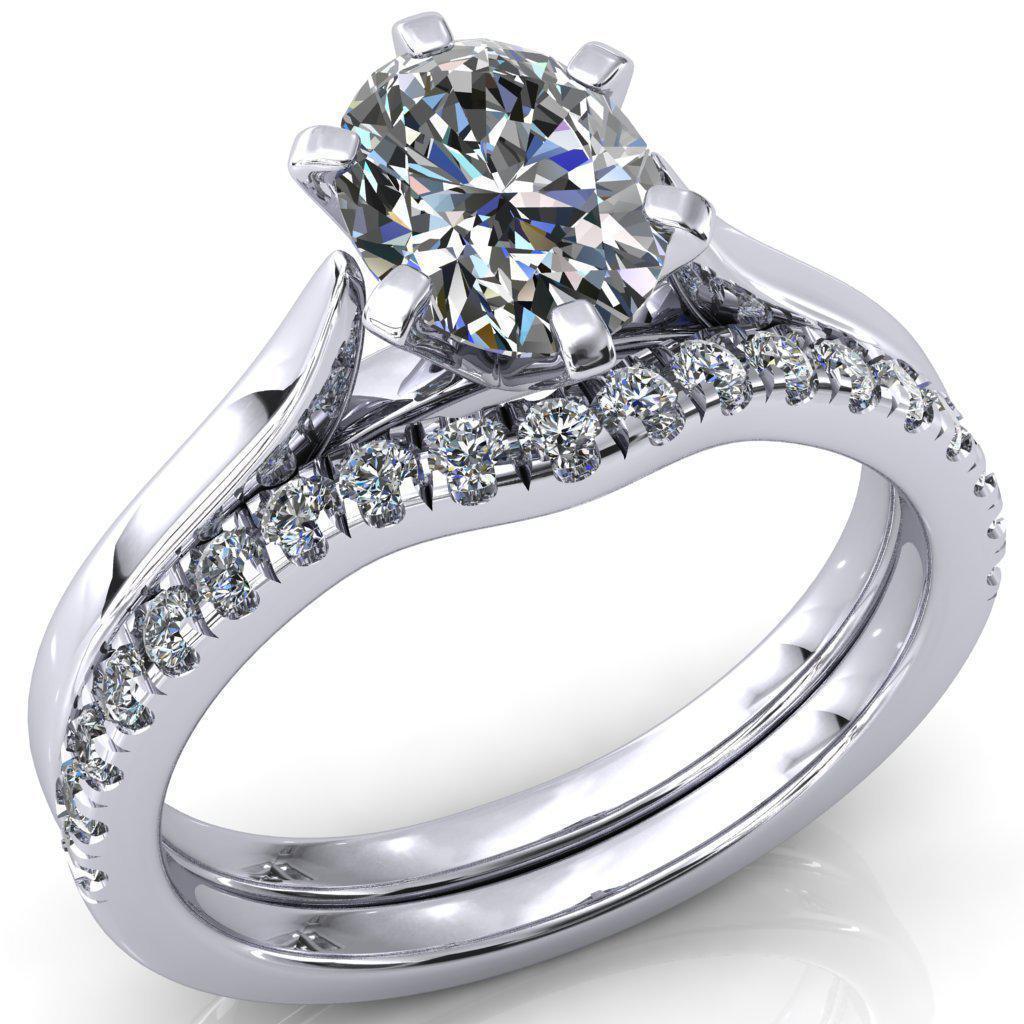 Darci Oval Moissanite 6 Prong Cathedral Solitaire Engagement Ring-FIRE & BRILLIANCE