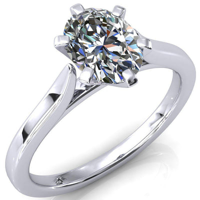 Darci Oval Moissanite 6 Prong Cathedral Solitaire Engagement Ring-FIRE & BRILLIANCE