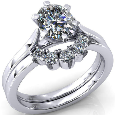 Darci Oval Moissanite 6 Prong Cathedral Solitaire Engagement Ring-FIRE & BRILLIANCE