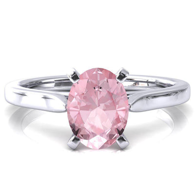 Darci Oval Pink Sapphire 4 Prong Cathedral Solitaire Engagement Ring-FIRE & BRILLIANCE