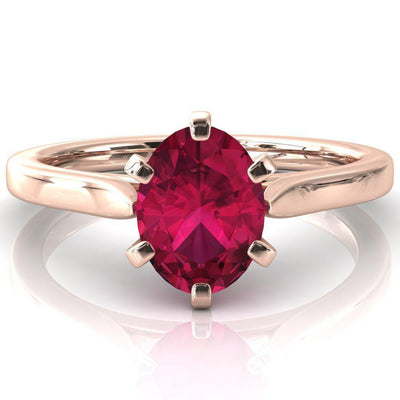 Darci Oval Ruby 6 Prong Cathedral Solitaire Engagement Ring-FIRE & BRILLIANCE