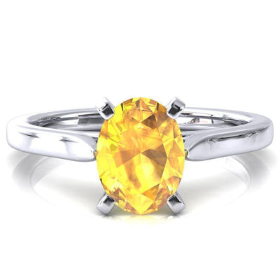 Darci Oval Yellow Sapphire 4 Prong Cathedral Solitaire Engagement Ring-FIRE & BRILLIANCE
