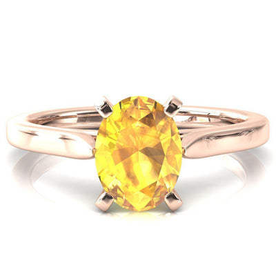 Darci Oval Yellow Sapphire 6 Prong Cathedral Solitaire Engagement Ring-FIRE & BRILLIANCE