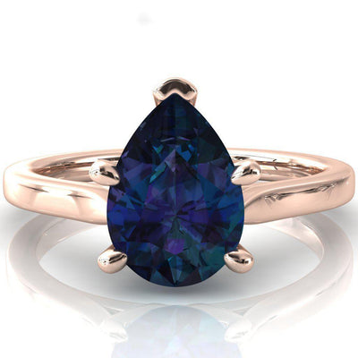 Darci Pear Alexandrite 5 Prong Cathedral Solitaire Engagement Ring-FIRE & BRILLIANCE