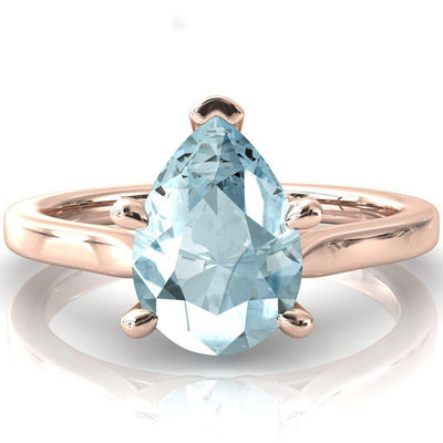 Darci Pear Aqua Blue Spinel 5 Prong Cathedral Solitaire Engagement Ring-FIRE & BRILLIANCE