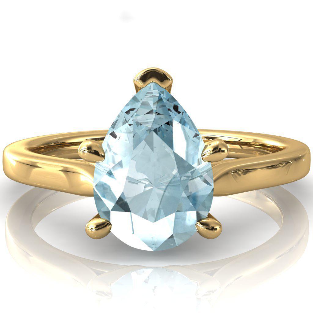 Darci Pear Aqua Blue Spinel Prong Cathedral Solitaire Engagement