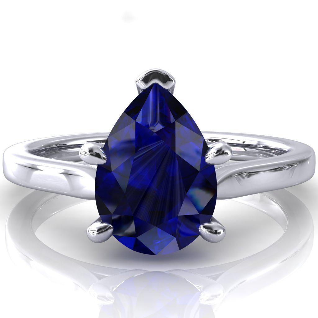 Darci Pear Blue Sapphire 5 Prong Cathedral Solitaire Engagement Ring-FIRE & BRILLIANCE