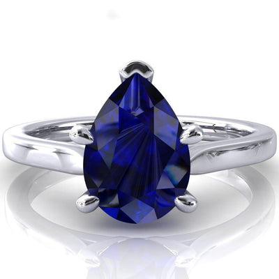 Darci Pear Blue Sapphire 5 Prong Cathedral Solitaire Engagement Ring-FIRE & BRILLIANCE