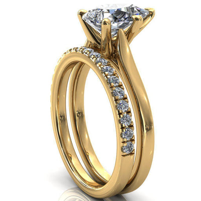 Darci Pear Moissanite 5 Prong Cathedral Solitaire Engagement Ring-FIRE & BRILLIANCE