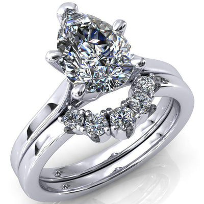 Darci Pear Moissanite 5 Prong Cathedral Solitaire Engagement Ring-FIRE & BRILLIANCE