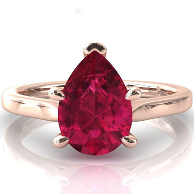 Darci Pear Ruby 5 Prong Cathedral Solitaire Engagement Ring-FIRE & BRILLIANCE