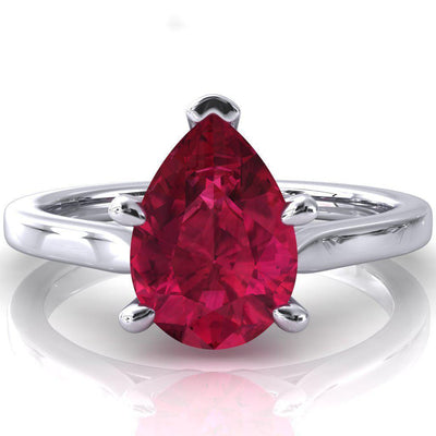 Darci Pear Ruby 5 Prong Cathedral Solitaire Engagement Ring-FIRE & BRILLIANCE