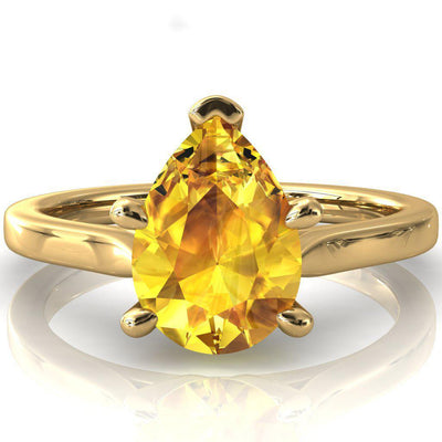 Darci Pear Yellow Sapphire 5 Prong Cathedral Solitaire Engagement Ring-FIRE & BRILLIANCE