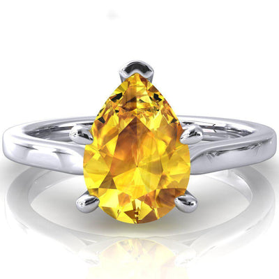 Darci Pear Yellow Sapphire 5 Prong Cathedral Solitaire Engagement Ring-FIRE & BRILLIANCE