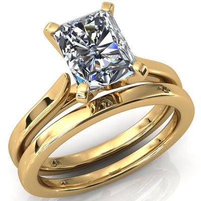 Darci Radiant Moissanite 4 Prong Cathedral Solitaire Engagement Ring-FIRE & BRILLIANCE