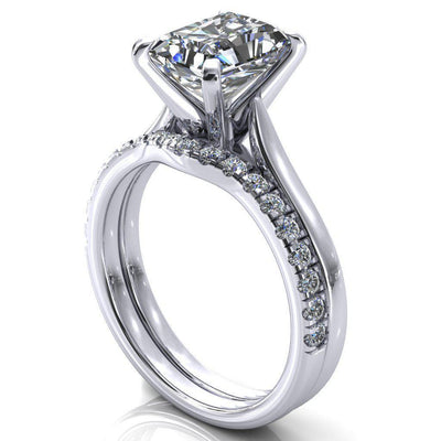 Darci Radiant Moissanite 4 Prong Cathedral Solitaire Engagement Ring-FIRE & BRILLIANCE