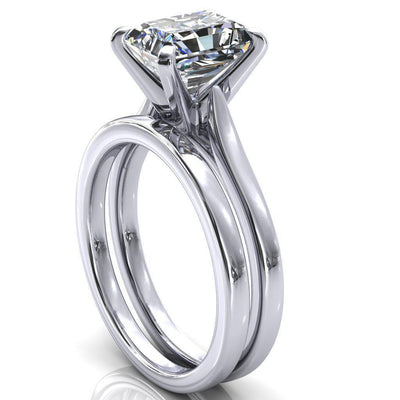 Darci Radiant Moissanite 4 Prong Cathedral Solitaire Engagement Ring-FIRE & BRILLIANCE