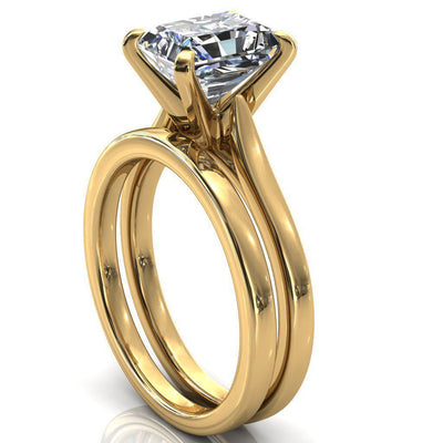 Darci Radiant Moissanite 4 Prong Cathedral Solitaire Engagement Ring-FIRE & BRILLIANCE