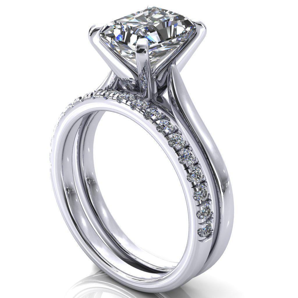 Darci Radiant Moissanite 4 Prong Cathedral Solitaire Engagement Ring-FIRE & BRILLIANCE