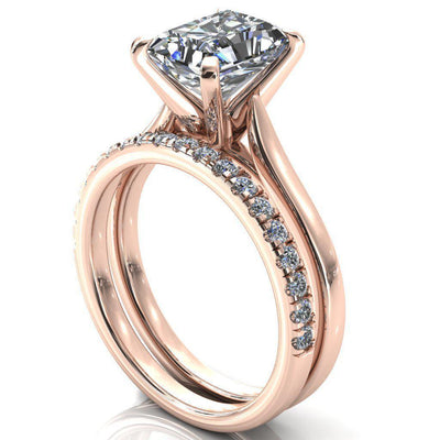 Darci Radiant Moissanite 4 Prong Cathedral Solitaire Engagement Ring-FIRE & BRILLIANCE