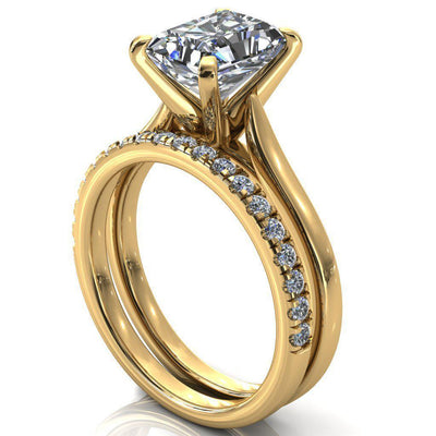 Darci Radiant Moissanite 4 Prong Cathedral Solitaire Engagement Ring-FIRE & BRILLIANCE