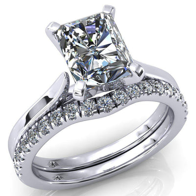 Darci Radiant Moissanite 4 Prong Cathedral Solitaire Engagement Ring-FIRE & BRILLIANCE