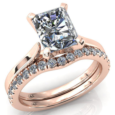 Darci Radiant Moissanite 4 Prong Cathedral Solitaire Engagement Ring-FIRE & BRILLIANCE