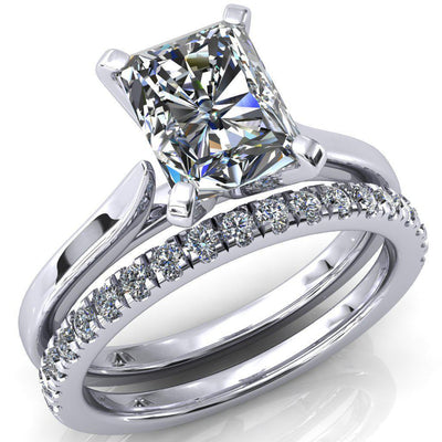 Darci Radiant Moissanite 4 Prong Cathedral Solitaire Engagement Ring-FIRE & BRILLIANCE