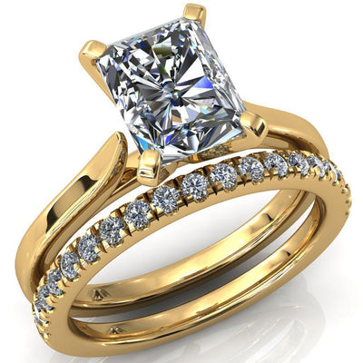 Darci Radiant Moissanite 4 Prong Cathedral Solitaire Engagement Ring-FIRE & BRILLIANCE