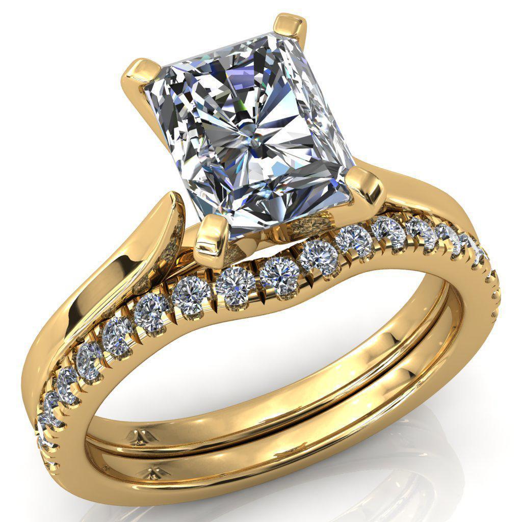 Darci Radiant Moissanite 4 Prong Cathedral Solitaire Engagement Ring-FIRE & BRILLIANCE