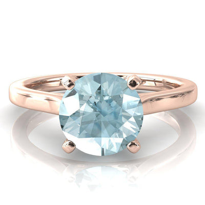 Darci Round Aqua Blue Spinel 4 Prong Cathedral Solitaire Engagement Ring-FIRE & BRILLIANCE