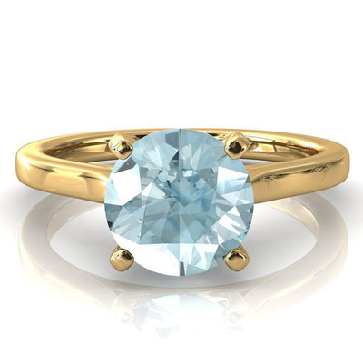 Darci Round Aqua Blue Spinel 4 Prong Cathedral Solitaire Engagement Ring-FIRE & BRILLIANCE