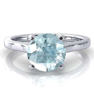Darci Round Aqua Blue Spinel 4 Prong Cathedral Solitaire Engagement Ring-FIRE & BRILLIANCE