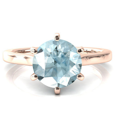 Darci Round Aqua Blue Spinel 6 Claw Prong Cathedral Solitaire Engagement Ring-FIRE & BRILLIANCE