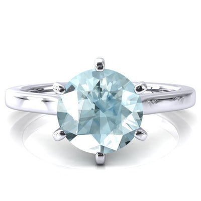 Darci Round Aqua Blue Spinel 6 Claw Prong Cathedral Solitaire Engagement Ring-FIRE & BRILLIANCE