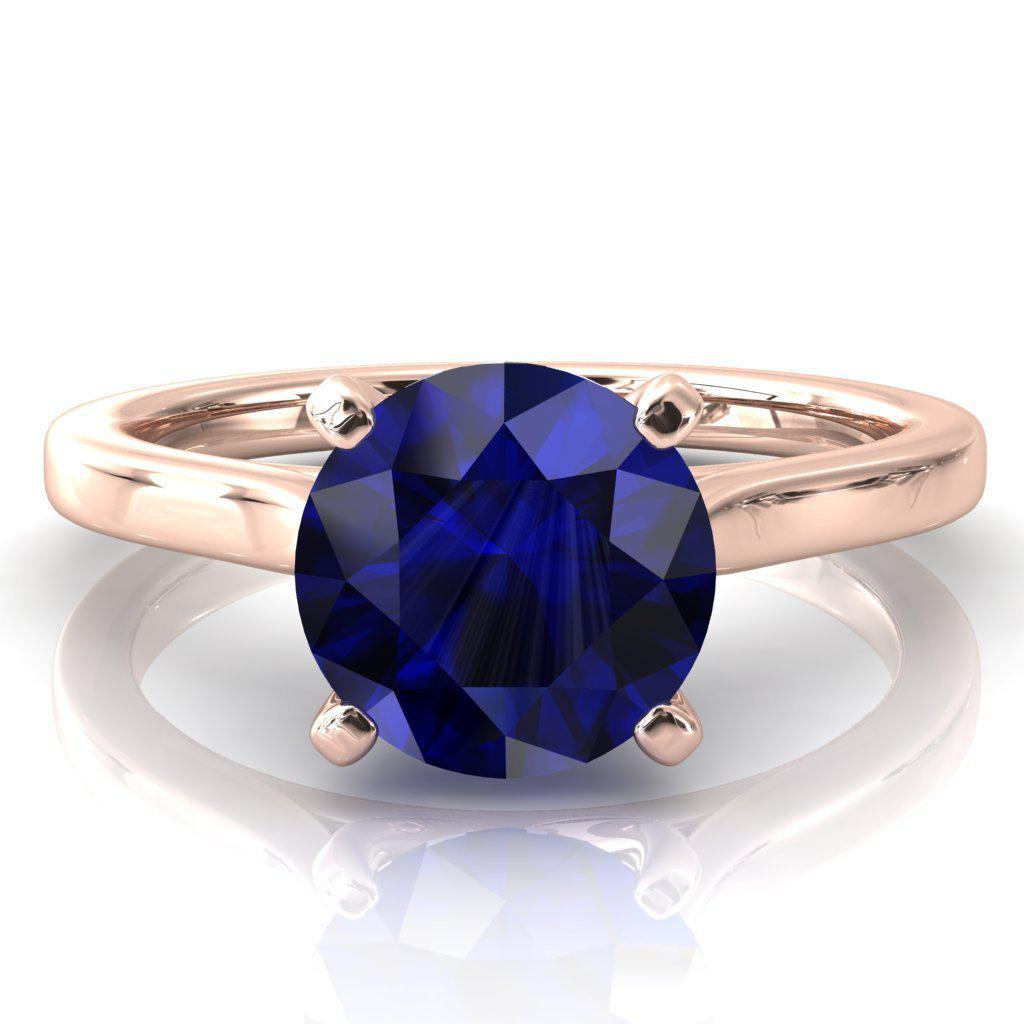 Darci Round Blue Sapphire 4 Prong Cathedral Solitaire Engagement Ring-FIRE & BRILLIANCE