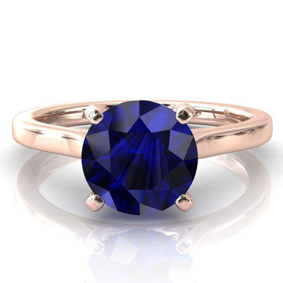 Darci Round Blue Sapphire 4 Prong Cathedral Solitaire Engagement Ring-FIRE & BRILLIANCE
