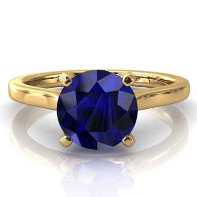 Darci Round Blue Sapphire 4 Prong Cathedral Solitaire Engagement Ring-FIRE & BRILLIANCE