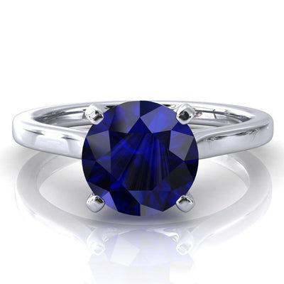 Darci Round Blue Sapphire 4 Prong Cathedral Solitaire Engagement Ring-FIRE & BRILLIANCE