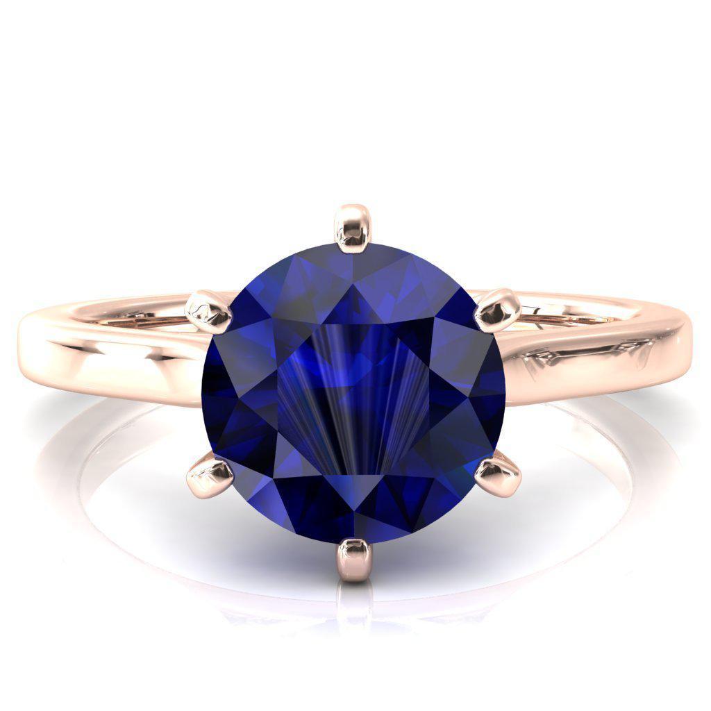 Darci Round Blue Sapphire 6 Claw Prong Cathedral Solitaire Engagement Ring-FIRE & BRILLIANCE
