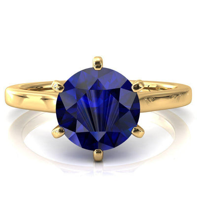 Darci Round Blue Sapphire 6 Claw Prong Cathedral Solitaire Engagement Ring-FIRE & BRILLIANCE