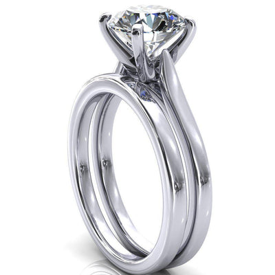 Darci Round Moissanite 4 Prong Cathedral Solitaire Engagement Ring-FIRE & BRILLIANCE