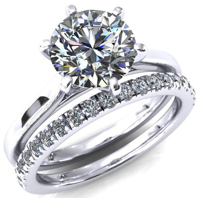 Darci Round Moissanite 6 Prong Cathedral Solitaire Engagement Ring-Custom-Made Jewelry-Fire & Brilliance ®