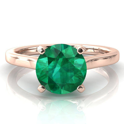 Darci Round Emerald 4 Prong Cathedral Solitaire Engagement Ring-FIRE & BRILLIANCE