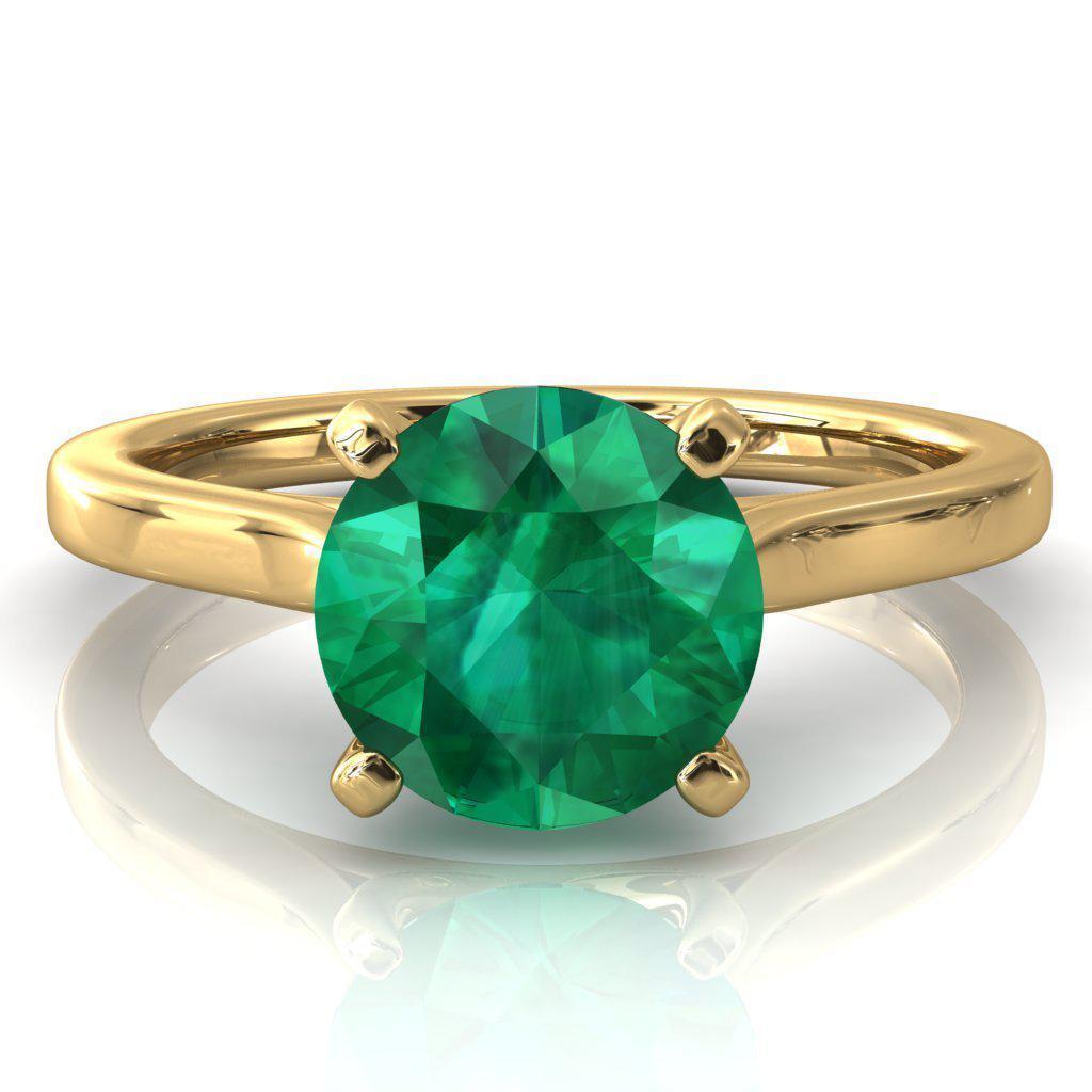 Darci Round Emerald 4 Prong Cathedral Solitaire Engagement Ring-FIRE & BRILLIANCE
