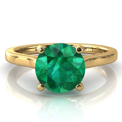 Darci Round Emerald 4 Prong Cathedral Solitaire Engagement Ring-FIRE & BRILLIANCE