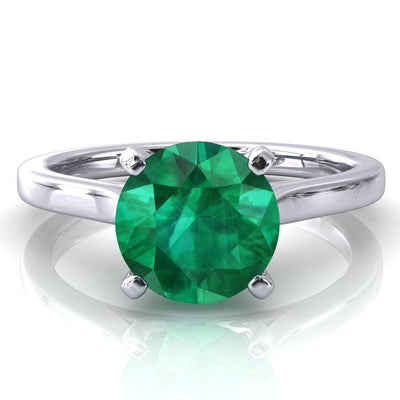 Darci Round Emerald 4 Prong Cathedral Solitaire Engagement Ring-FIRE & BRILLIANCE