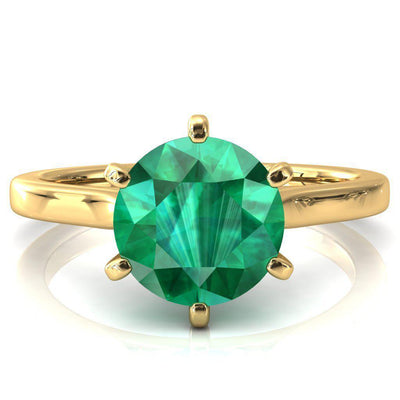 Darci Round Emerald 6 Claw Prong Cathedral Solitaire Engagement Ring-FIRE & BRILLIANCE