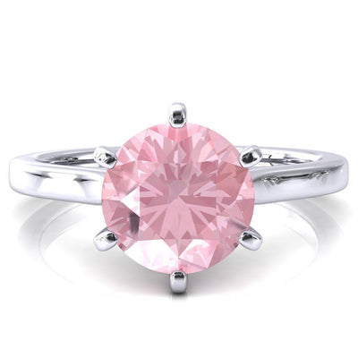 Darci Round Pink Sapphire 6 Claw Prong Cathedral Solitaire Engagement Ring-FIRE & BRILLIANCE